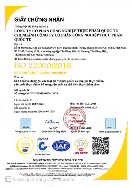 22000:2018 - HỆ THỐNG QUẢN LÝ AN TOÀN THỰC PHẨM