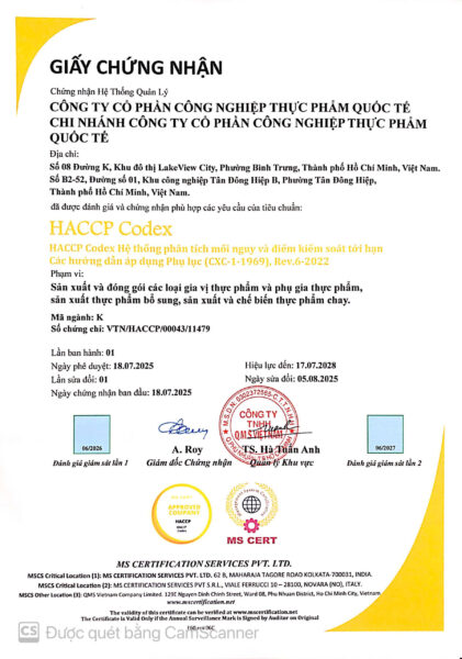 HACCP - CHỨNG NHẬN HỆ THỐNG QUẢN LÝ